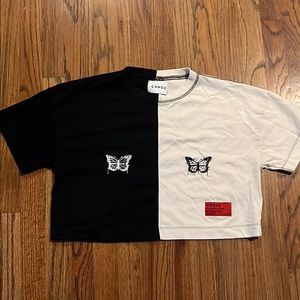 CHNGE split color butterfly crop top
